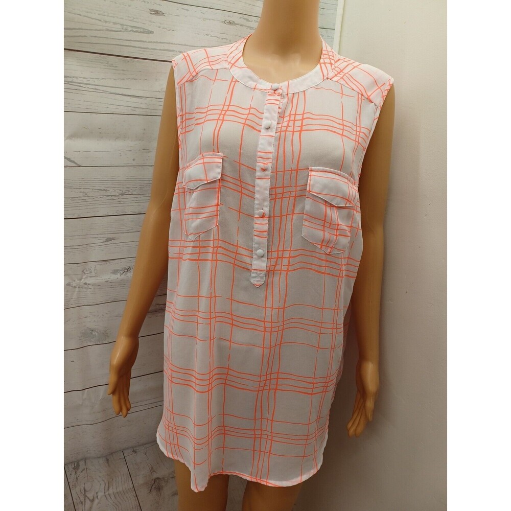 Torrid Blouse Top White Orange Sleeveless Semi Sheer Geometric Sz 2